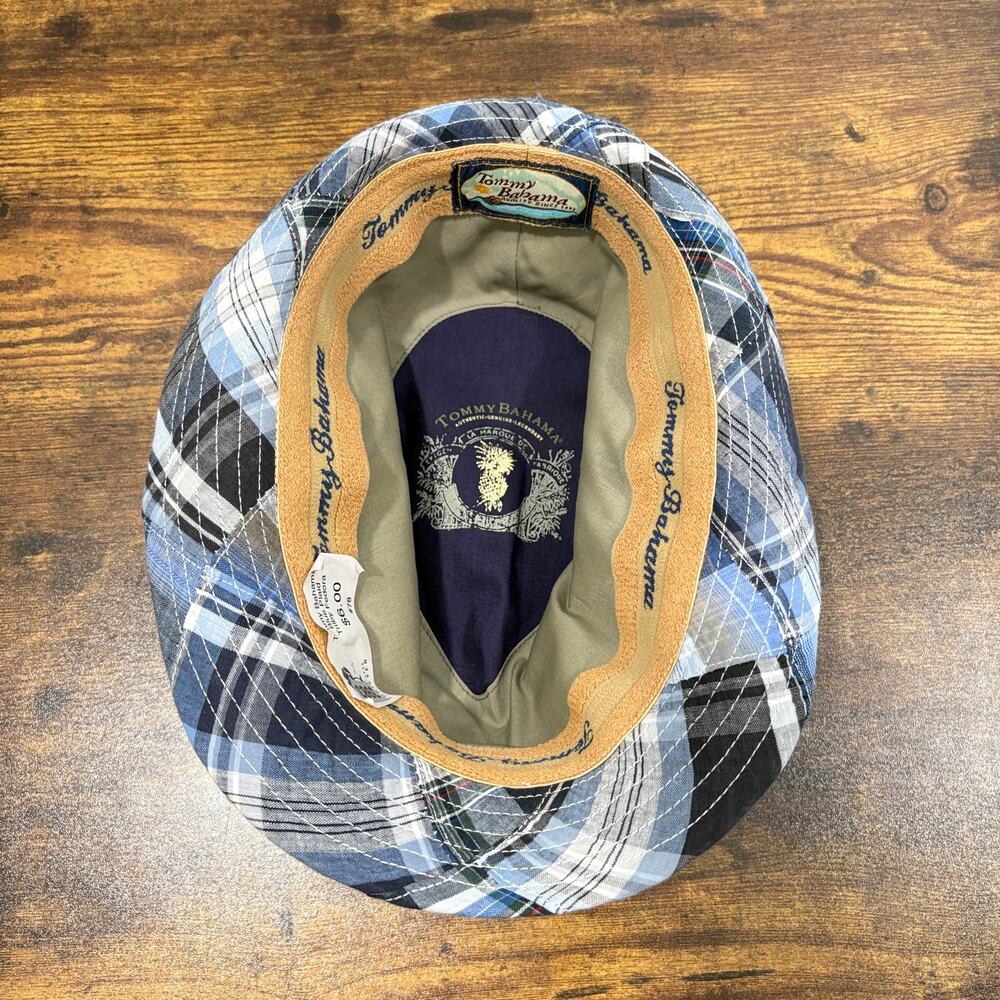 Tommy Bahama La Marque Trilby Fedora Blue Plaid Madras Cotton Summer Vacation - Picture 7 of 10